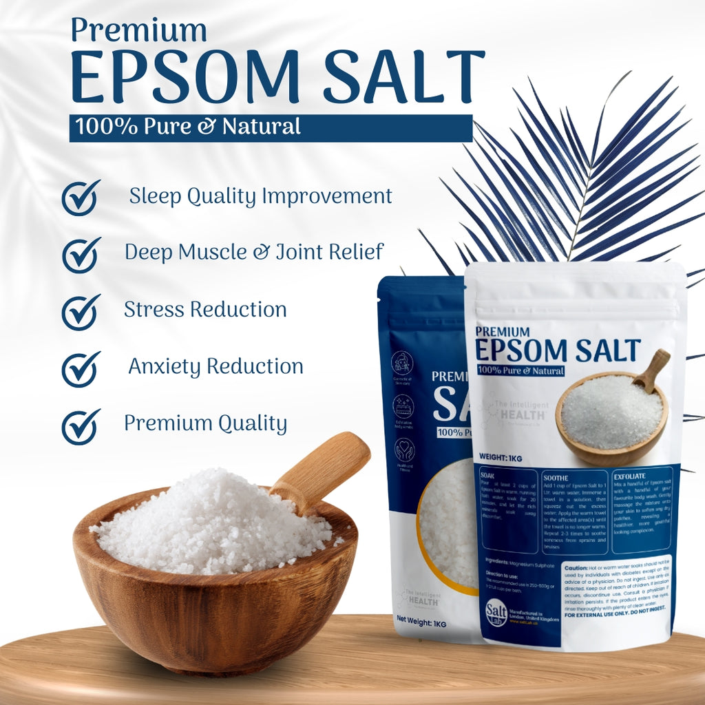 The Intelligent Health Magnesium Sulphate Bath Salts Soak, Muscle Magnesium Epsom Salts for Bathing and Foot Soaking for Women &amp; Men - 1kg Resealable Pouch