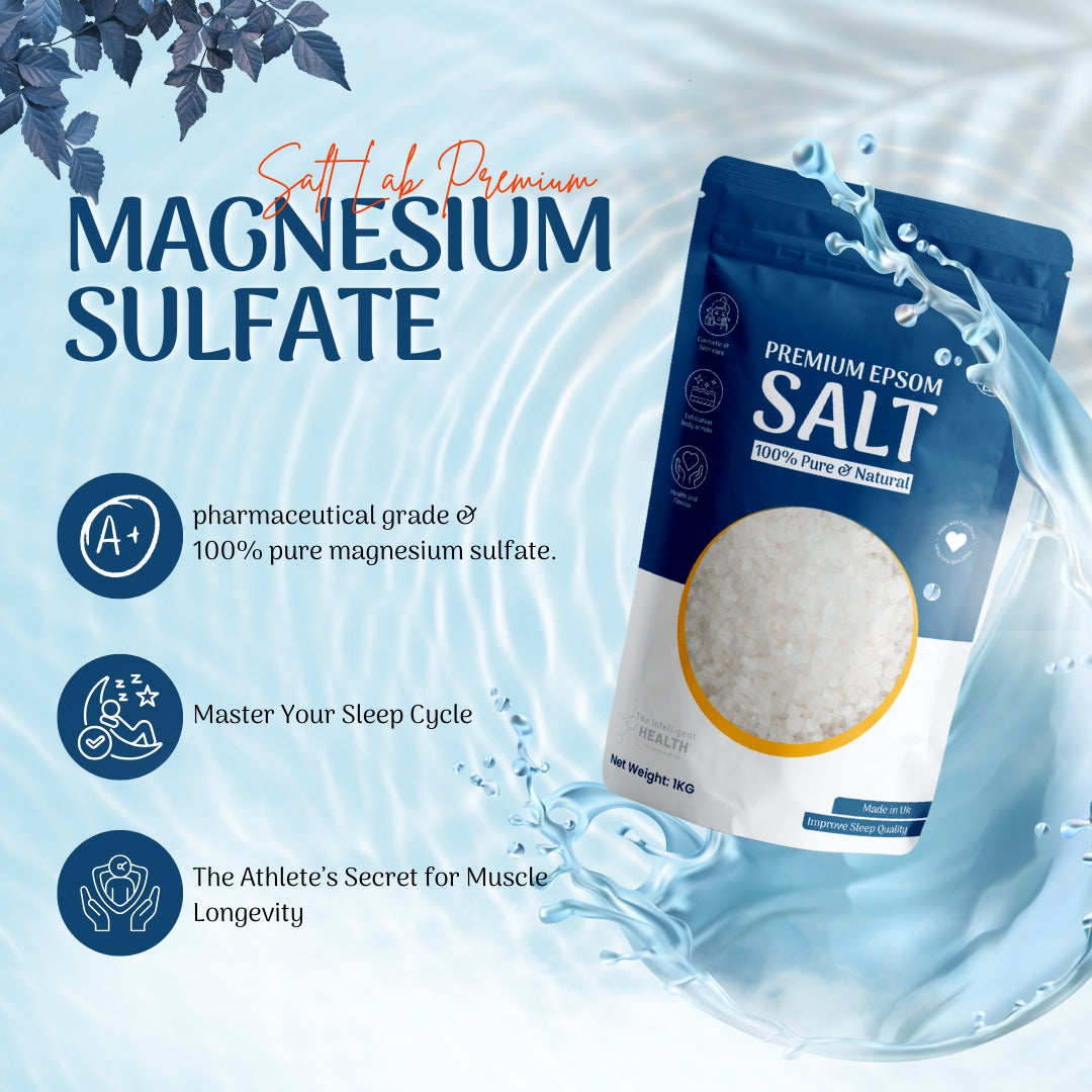 The Intelligent Health Magnesium Sulphate Bath Salts Soak, Muscle Magnesium Epsom Salts for Bathing and Foot Soaking for Women &amp; Men - 1kg Resealable Pouch
