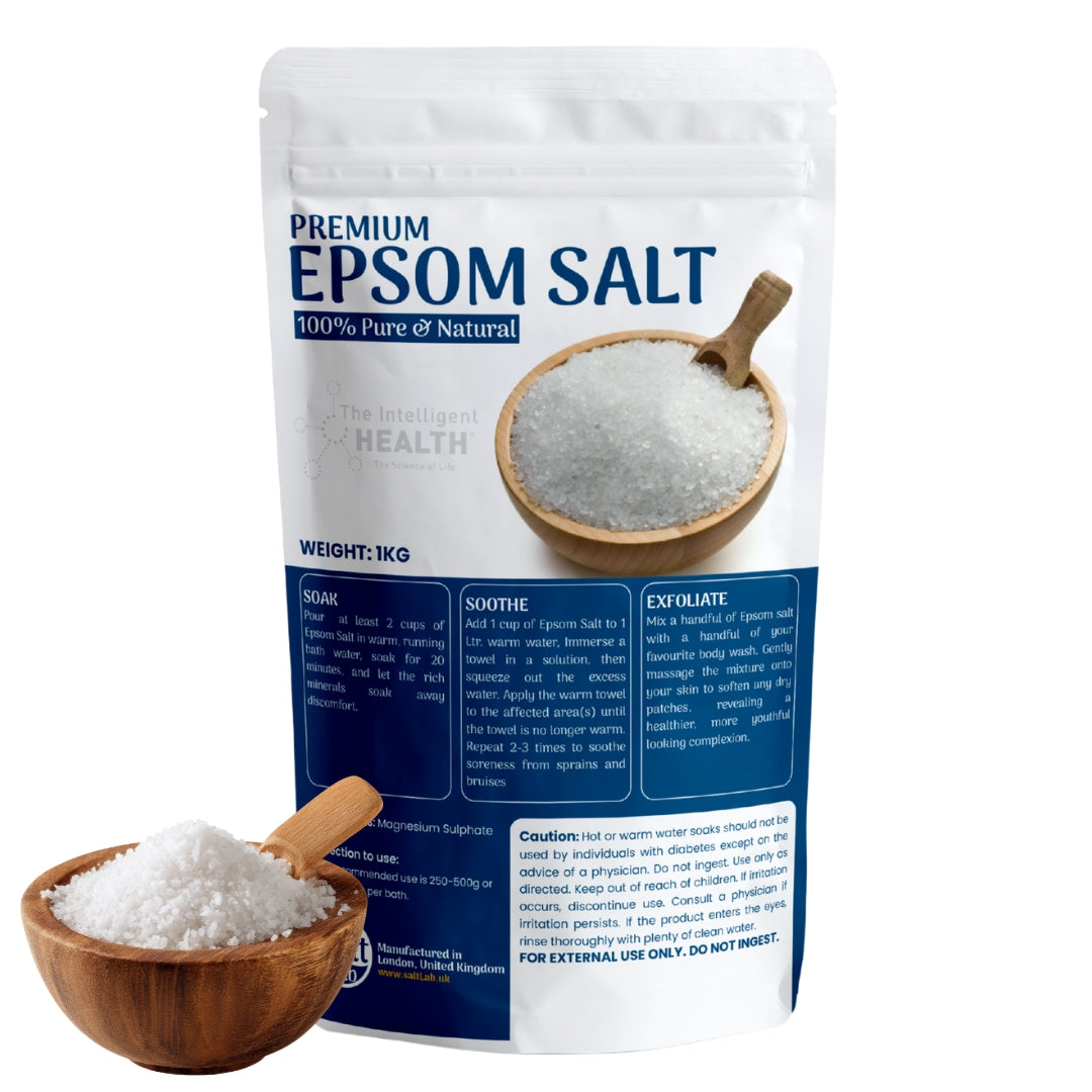 The Intelligent Health Magnesium Sulphate Bath Salts Soak, Muscle Magnesium Epsom Salts for Bathing and Foot Soaking for Women &amp; Men - 1kg Resealable Pouch